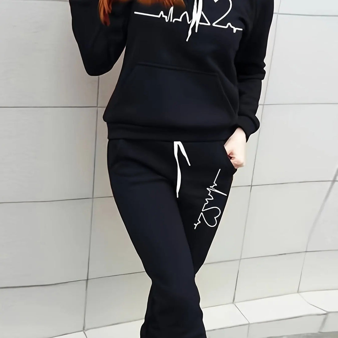 Women's autumn winter round collar sweater and pants set