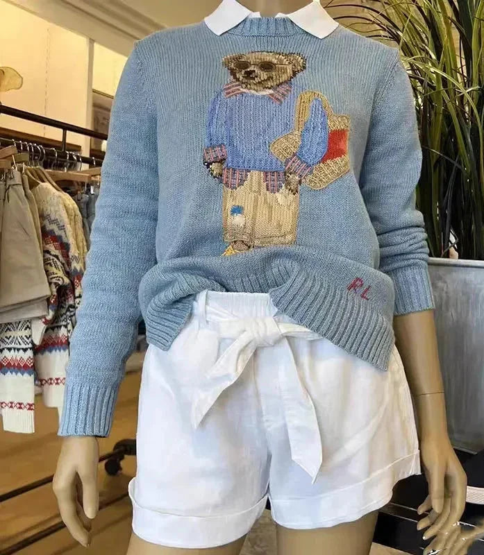 Women's bear embroidered sweater for playful style