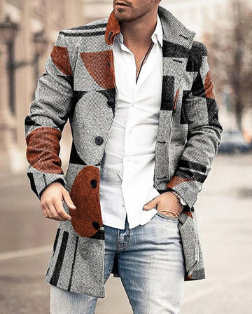 Men's fashionable single-breasted coat with lapel collar for winter