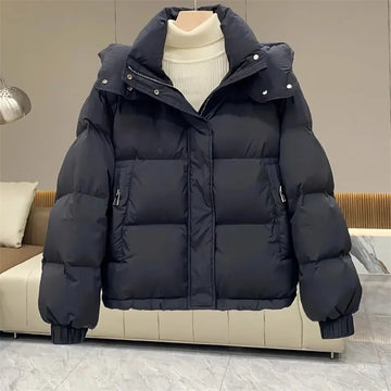 Women's short quilted jacket with stand-up collar