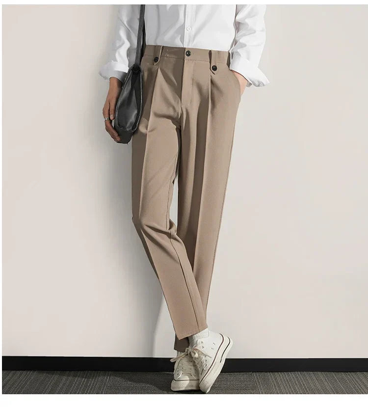 Men’s Classic Fit Trousers – Pleated Front – Straight Leg – Breathable Cotton Blend