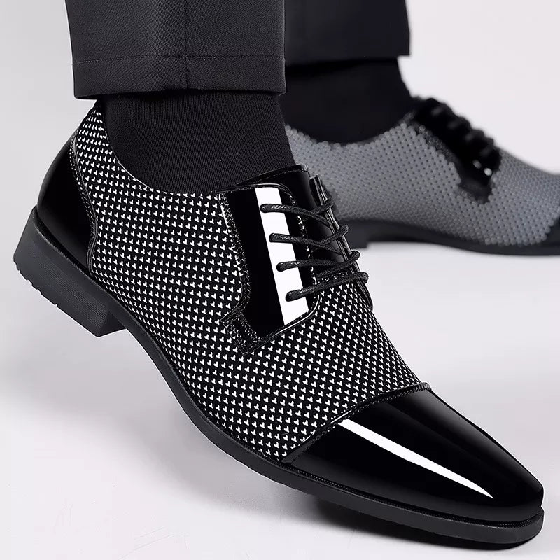 Men’s Dress Shoes - Patent Leather Toe Cap - Textured Upper - Formal & Comfortable