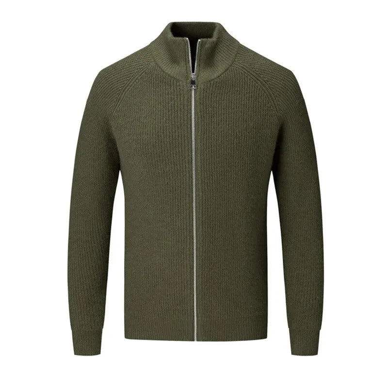 Men's zip-up sweater with stand collar