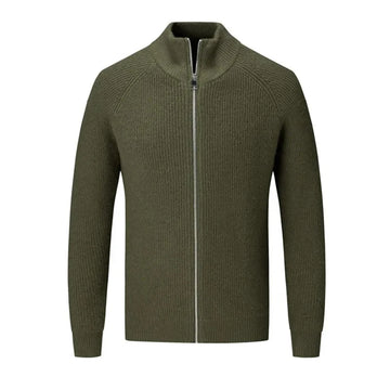 Men's zip-up sweater with stand collar