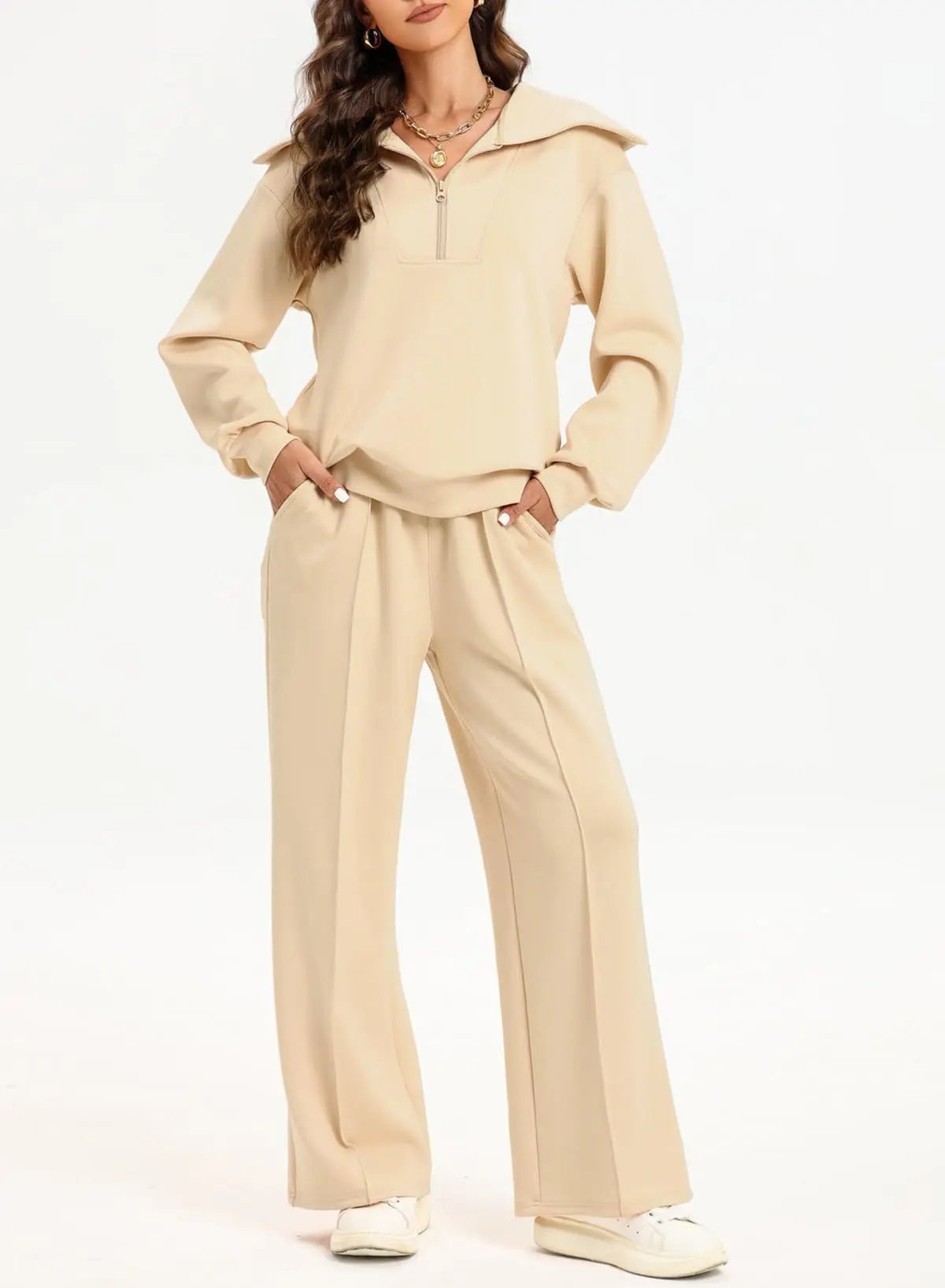 Women's knit top and wide-leg pants set