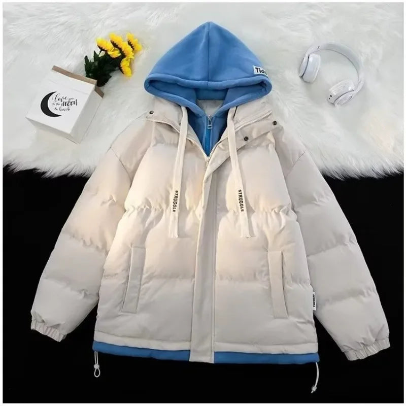 Two-tone hooded puffer jacket