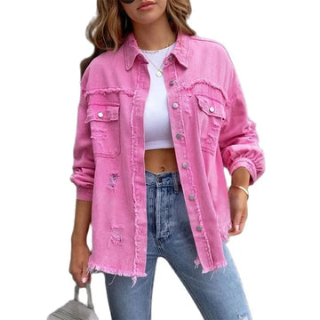 Women's distressed oversized denim jacket