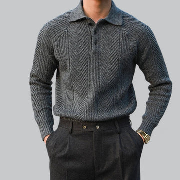 Men's casual versatile slim fit sweater with lapel collar