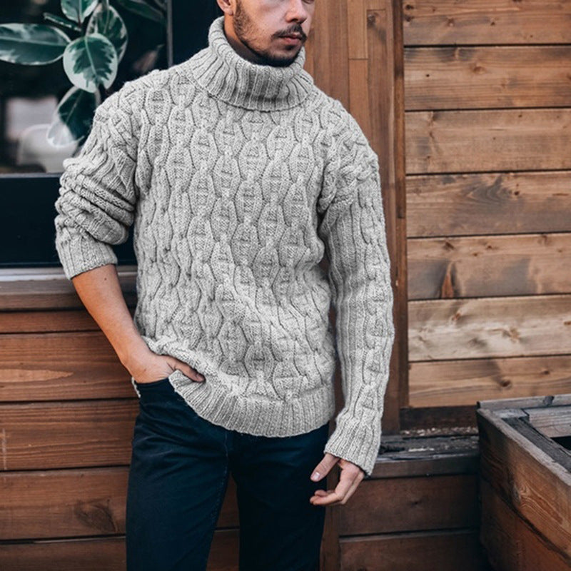 Men's vintage jacquard turtleneck knit sweater