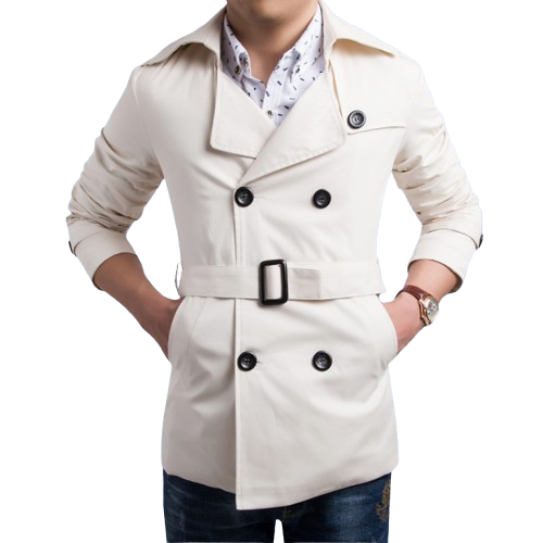 Men’s Trench Coat - Double-Breasted - Belted Waist - Classic Tailored Fit