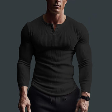 Men's long-sleeved buttoned v-neck fitness sweater