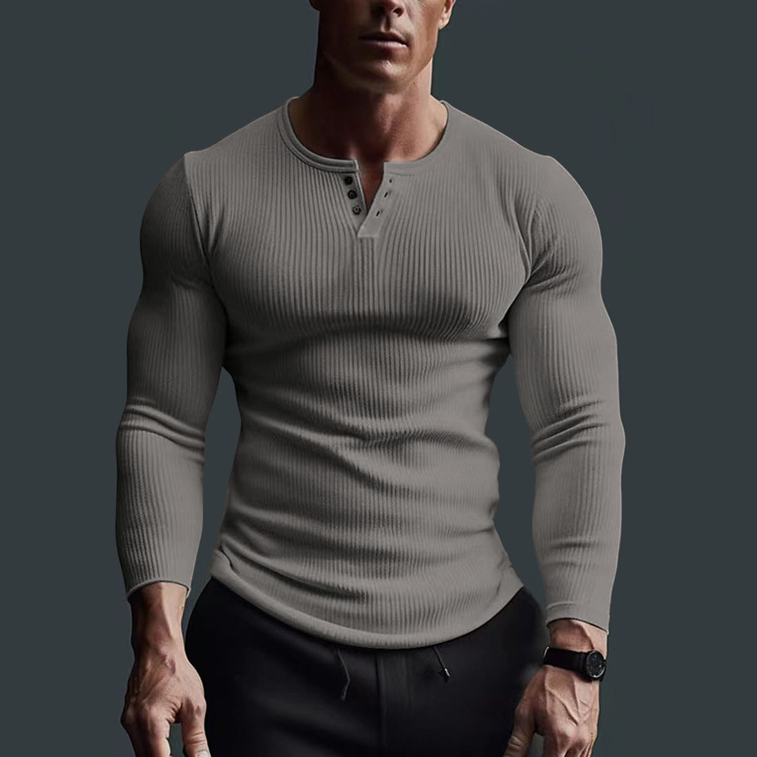 Men's long-sleeved buttoned v-neck fitness sweater