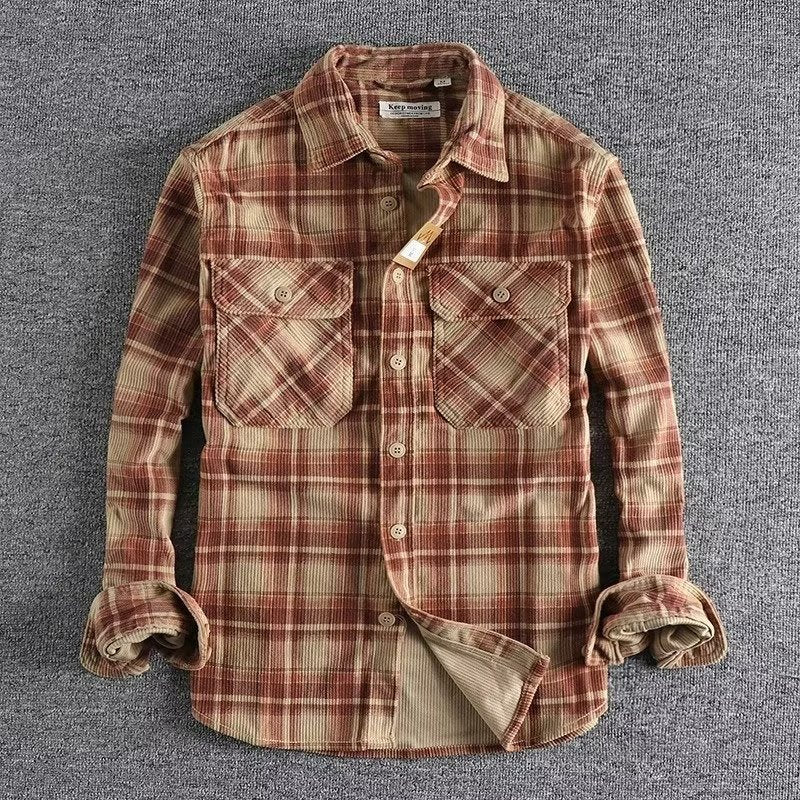 Men's long sleeve rustic plaid shirt