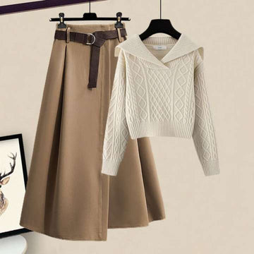 Women's long sleeve sweater and skirt set