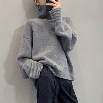 Autumn-winter women's loose style knitted turtleneck sweater