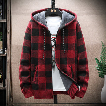 Men’s hooded sweater with plaid design