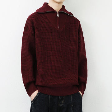 Men's knitted sweater with lapel collar