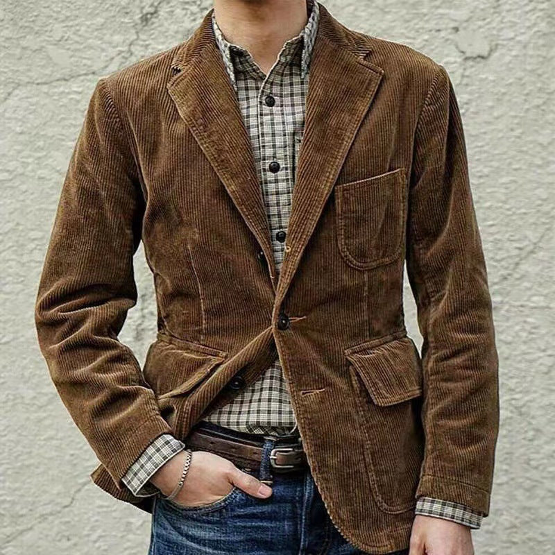 Men's long sleeve corduroy jacket with suit collar