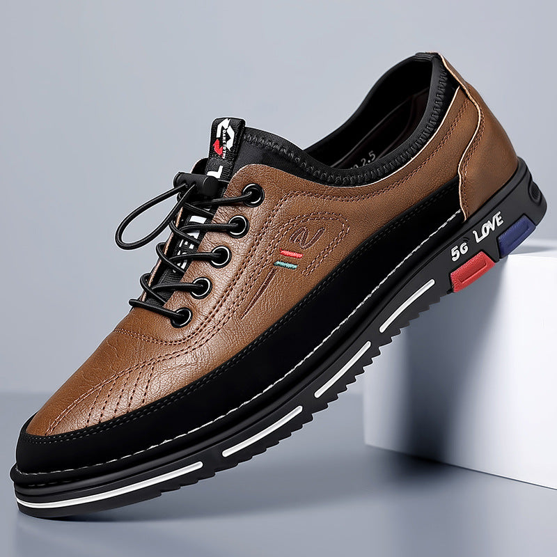 Men's casual lace-up leather shoes with two-tone design