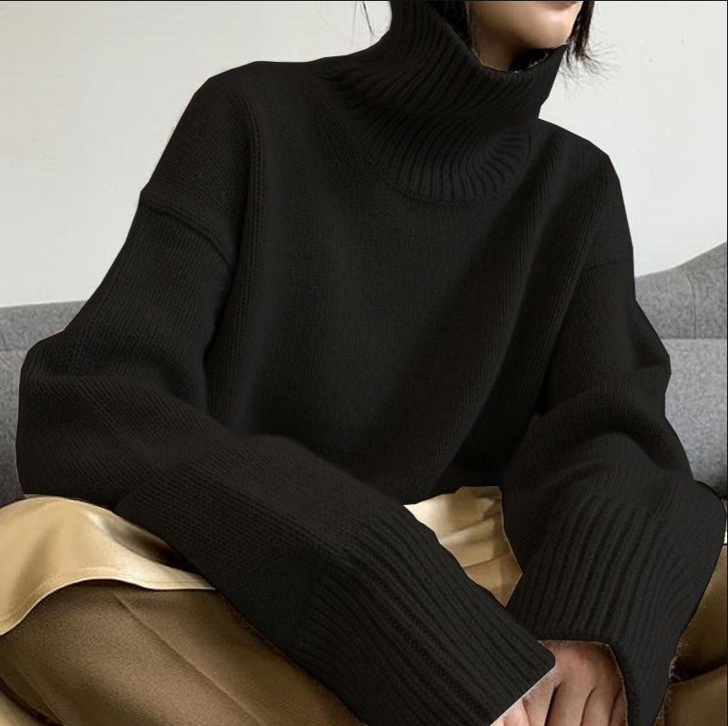 Autumn-winter women's loose style knitted turtleneck sweater