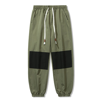 Men's casual color block patchwork elastic waist pants