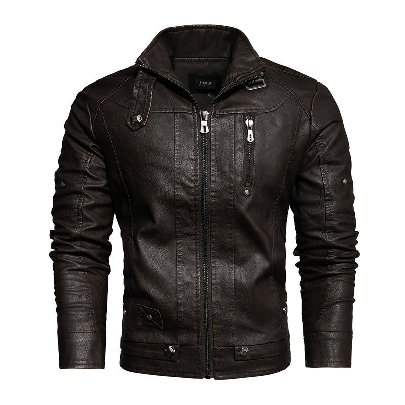 Men's vintage leather jacket with long sleeves