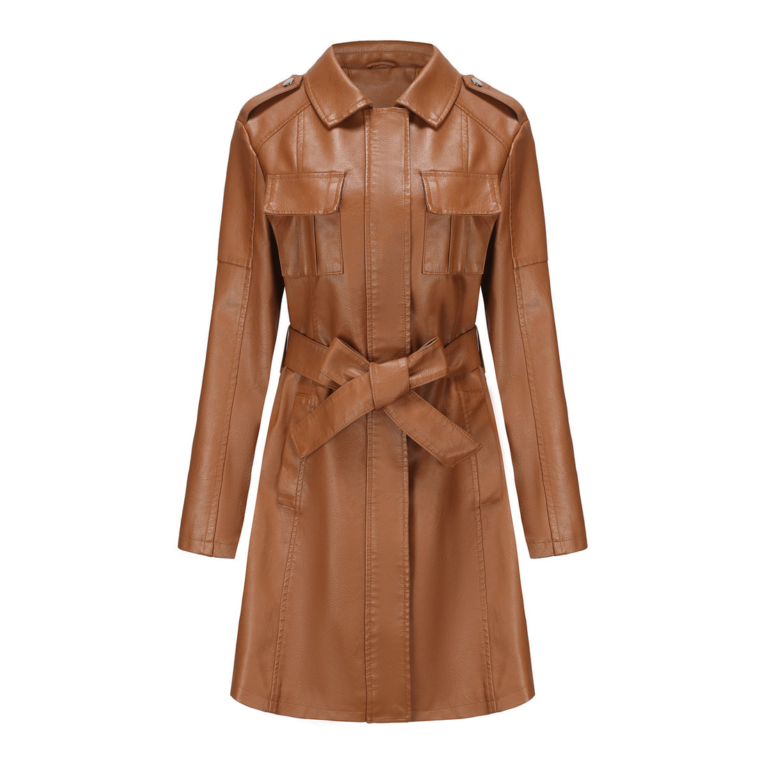 Women's vintage-inspired leather trench coat with belt