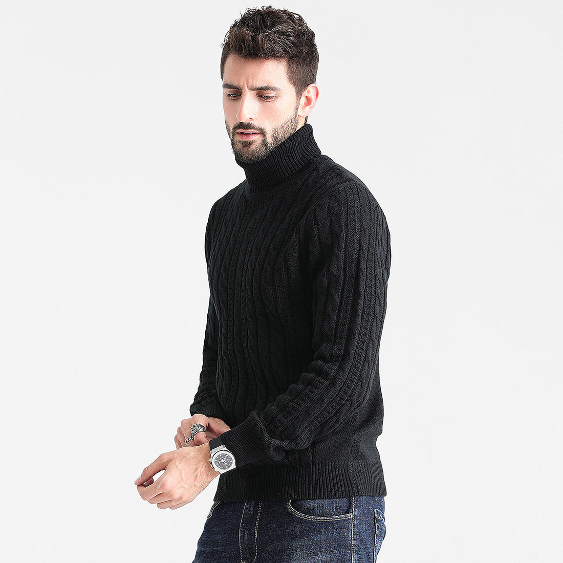 Mens winter classic turtleneck  knitted sweater