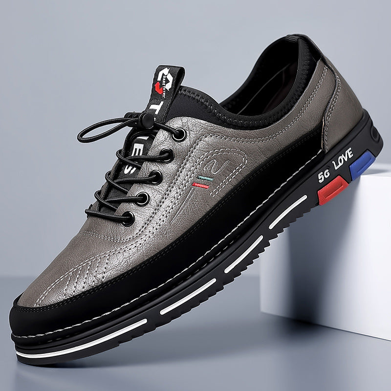 Men's casual lace-up leather shoes with two-tone design