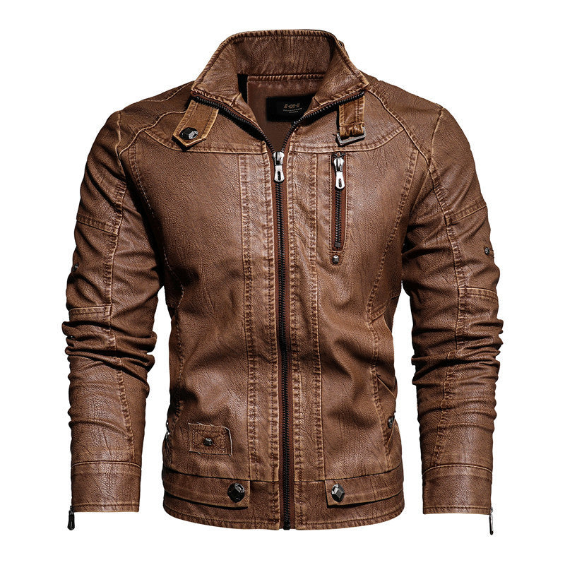 Men's vintage leather jacket with long sleeves