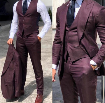 Men's three-piece slim-fit formal suit with vest and trousers