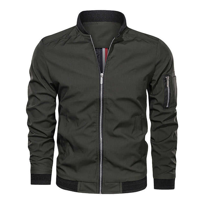 Men's lightweight bomber jacket with zipper pocket and ribbed cuffs