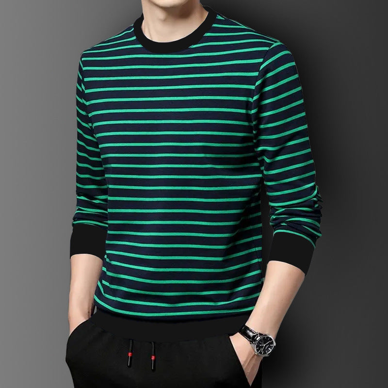 Striped round neck long-sleeve sweater for men