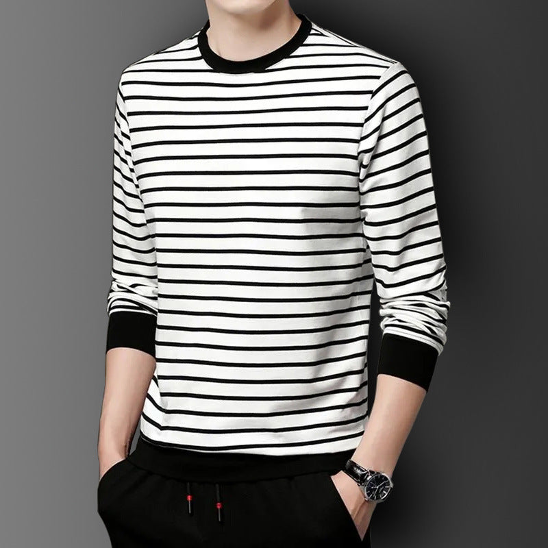 Striped round neck long-sleeve sweater for men