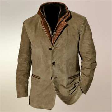 Men's vintage suede Jacket with leather detail collar