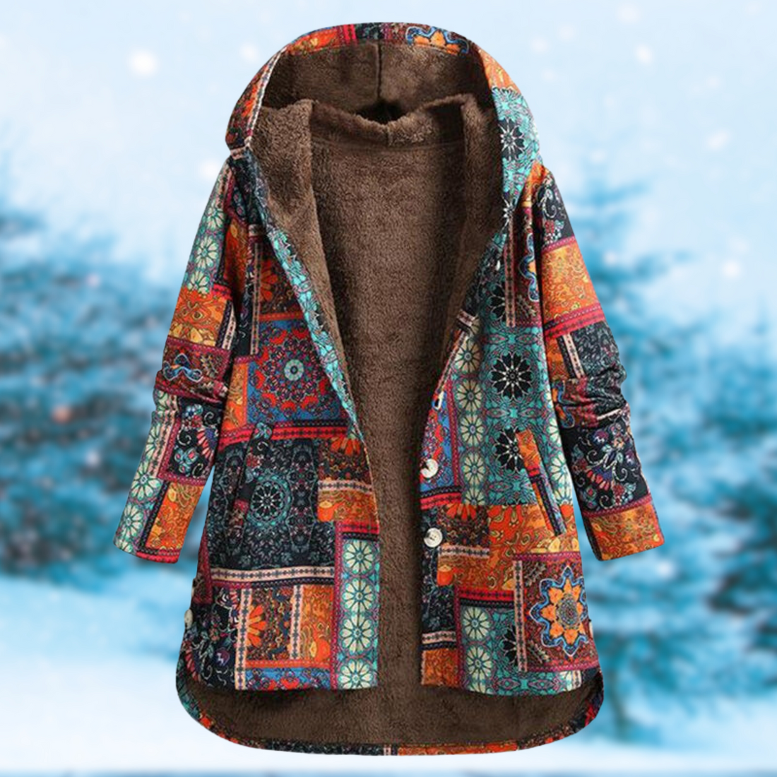 Women's bohemian print hooded coat