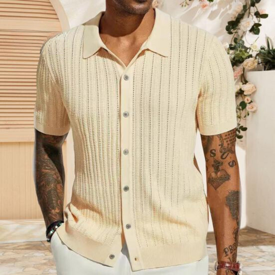 Men’s Knit Shirt – Ribbed Texture – Regular Fit – Button Down – Short Sleeve Casual Wear