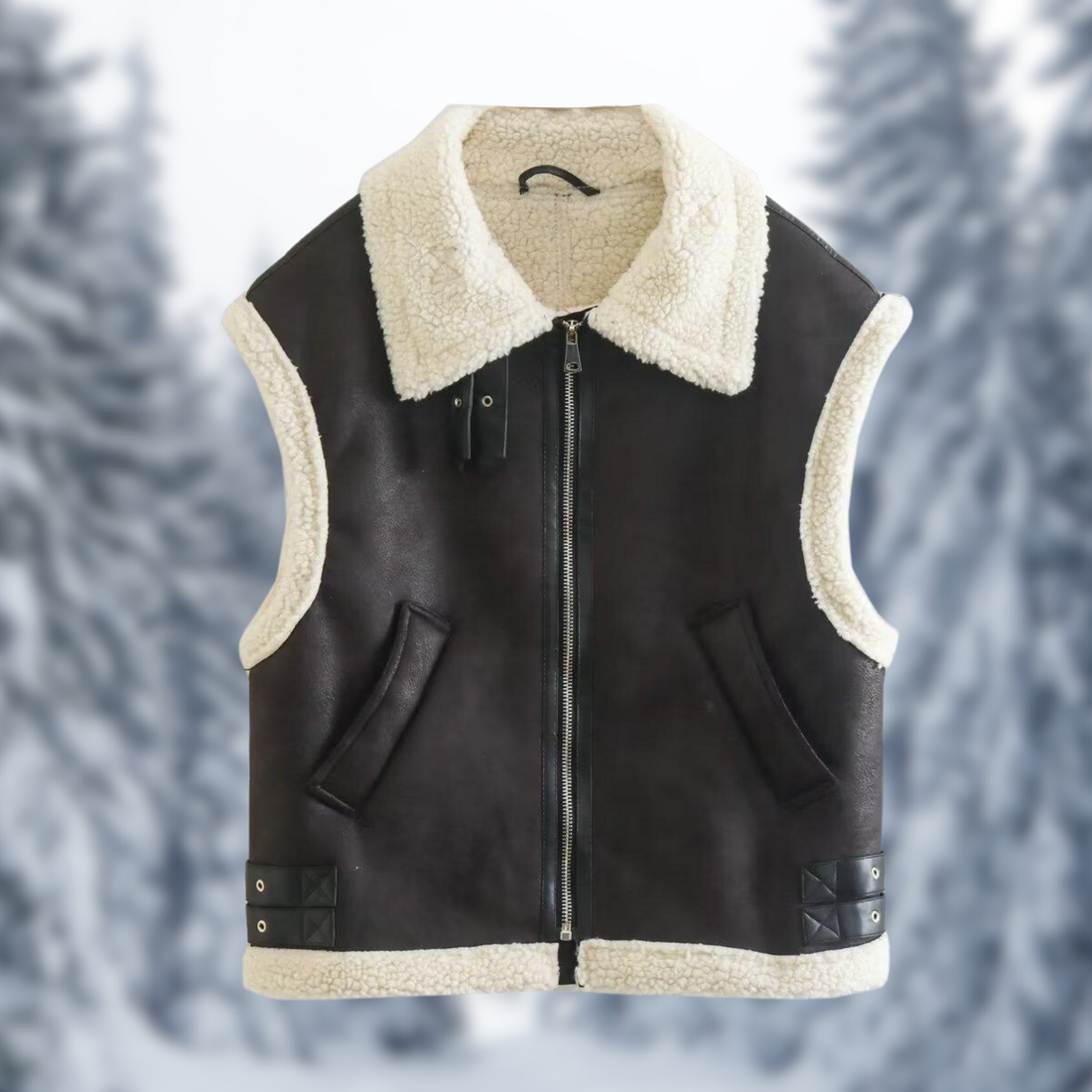 Women's fur fleece-lined sleeveless vest jacket