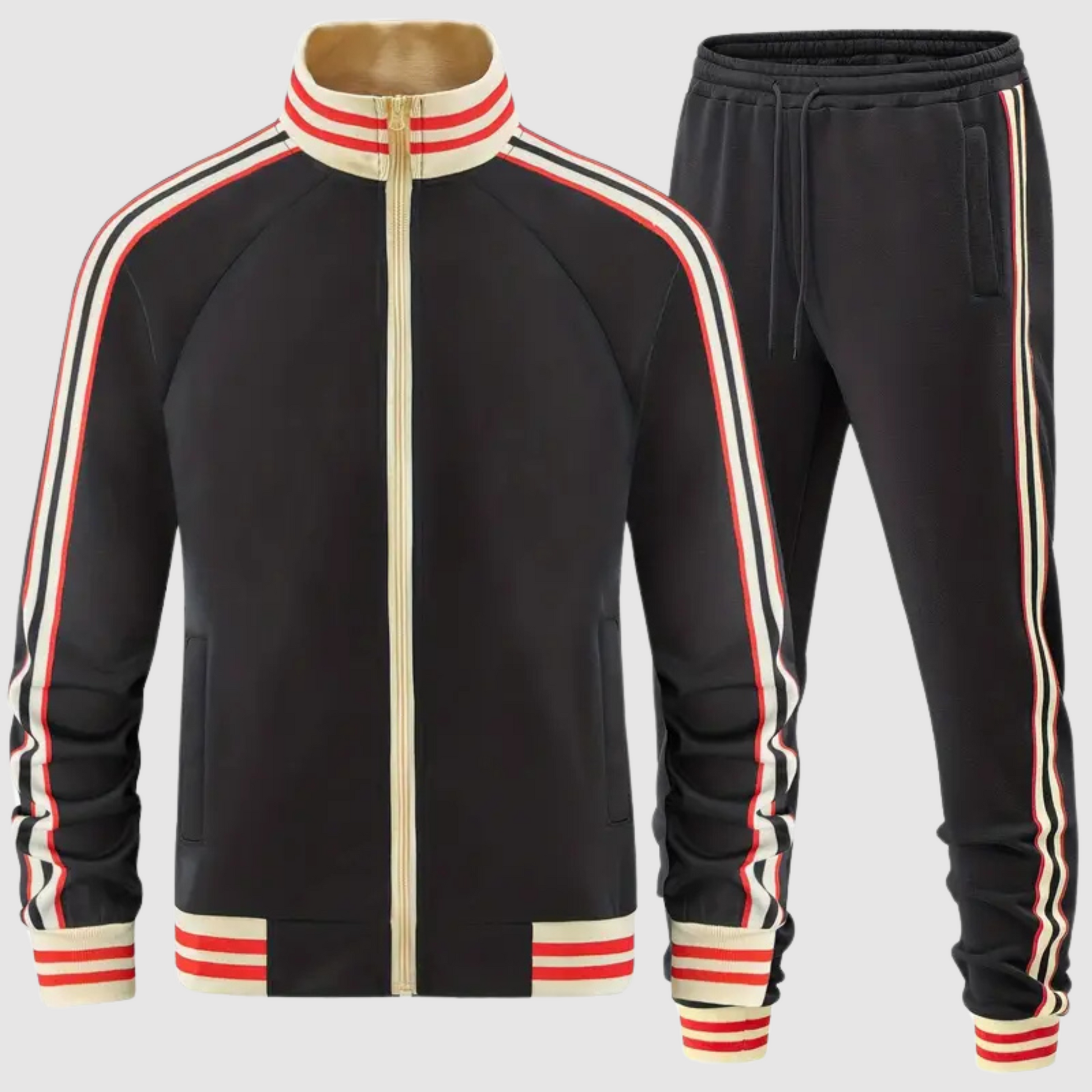 Men’s Two-Piece Tracksuit Set – Slim Fit – Tapered Pants – Full-Zip Jacket – Stripe Detail