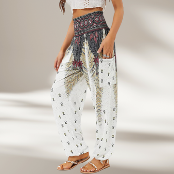 Women's boho chic high waisted harem pants with side pockets