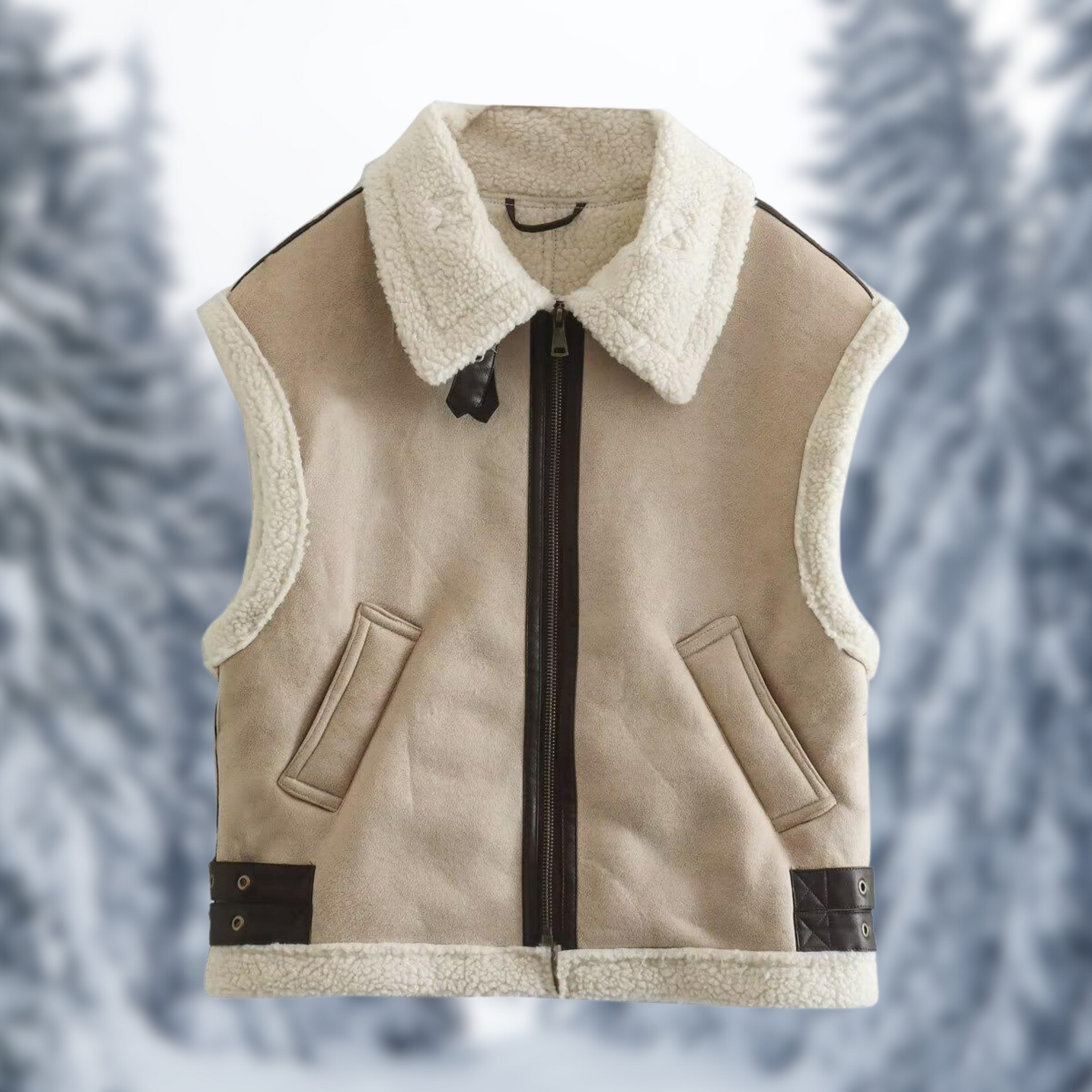 Women's fur fleece-lined sleeveless vest jacket