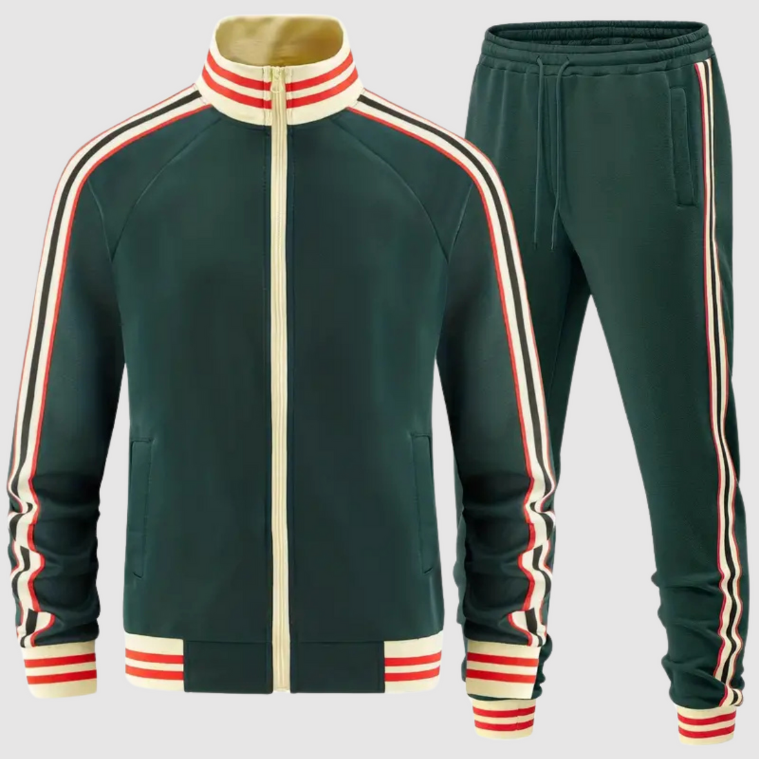 Men’s Two-Piece Tracksuit Set – Slim Fit – Tapered Pants – Full-Zip Jacket – Stripe Detail