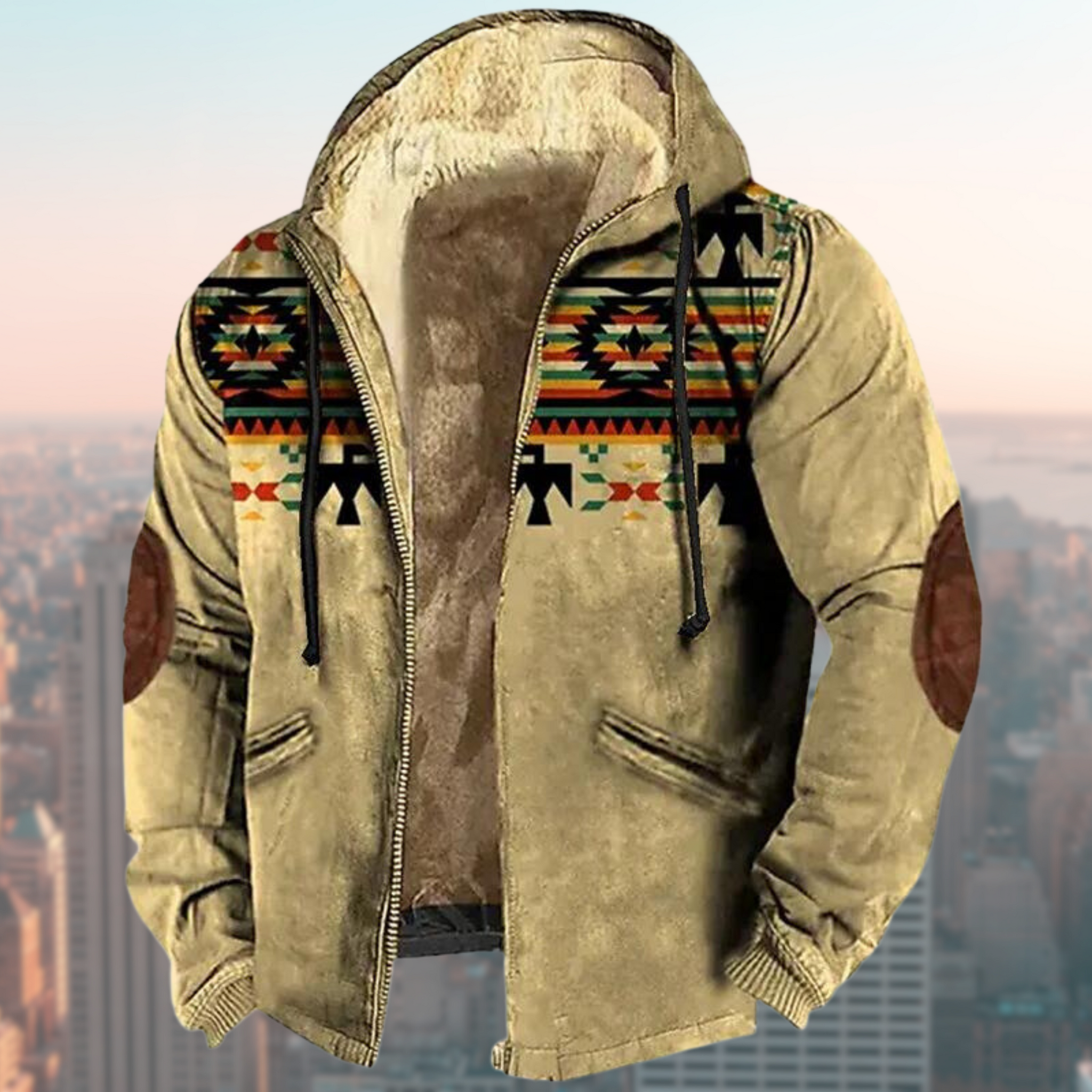 Men's vintage tribal fleece jacket for rugged comfort