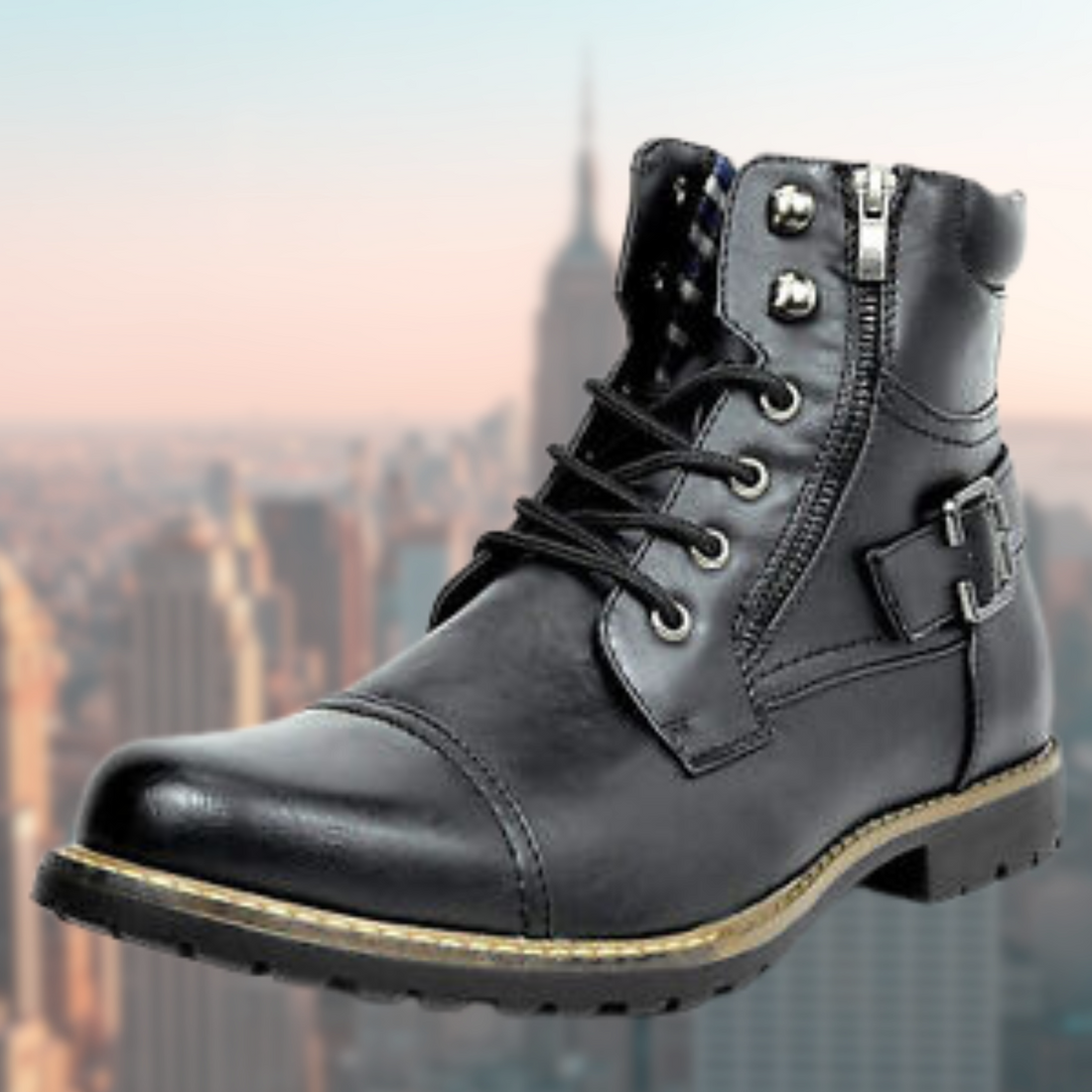 Men's front lace-up combat boots with side zipper