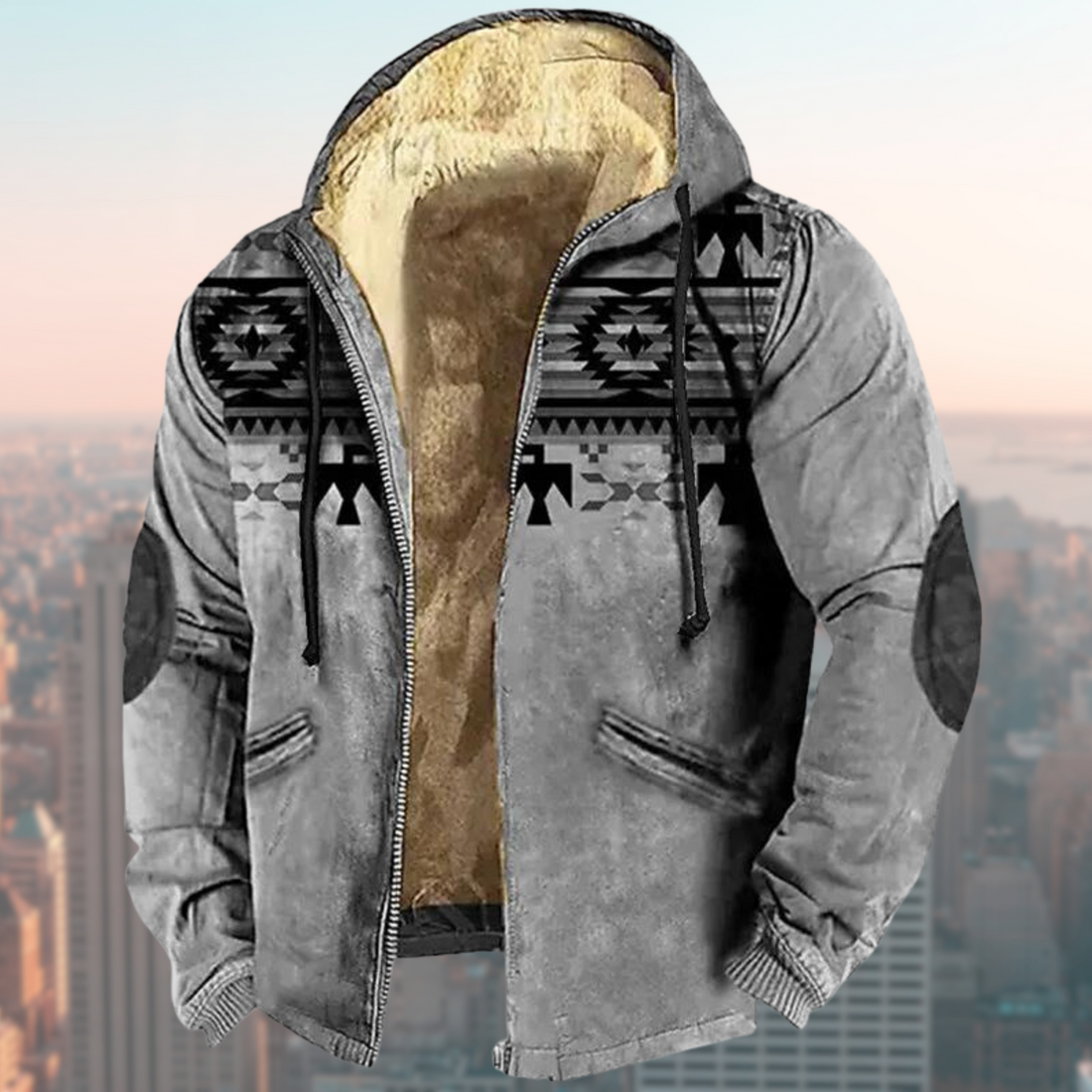 Men's vintage tribal fleece jacket for rugged comfort