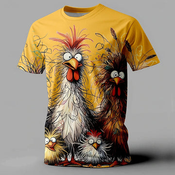 Funny animal chicken print casual T-shirt loose fit for men