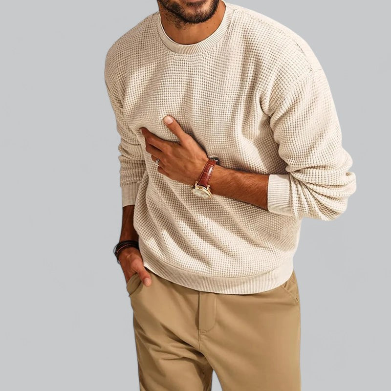 Stylish loose fit men’s crew neck pullover knitted sweater