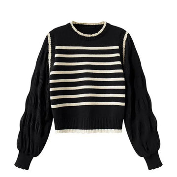 Women's striped puff sleeve sweater for a modern twist