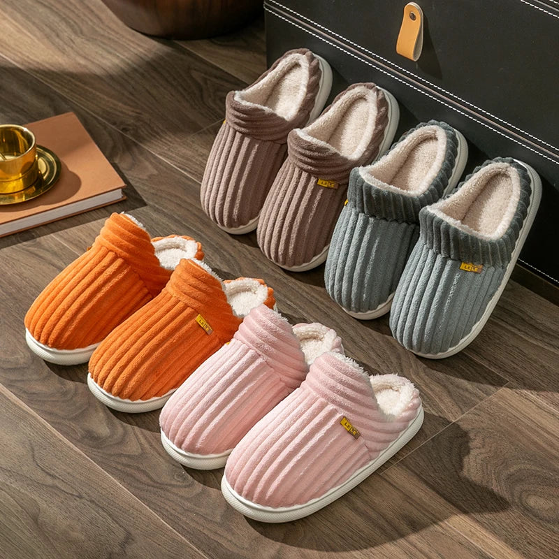 Men's and Women's corduroy slippers with plush insoles