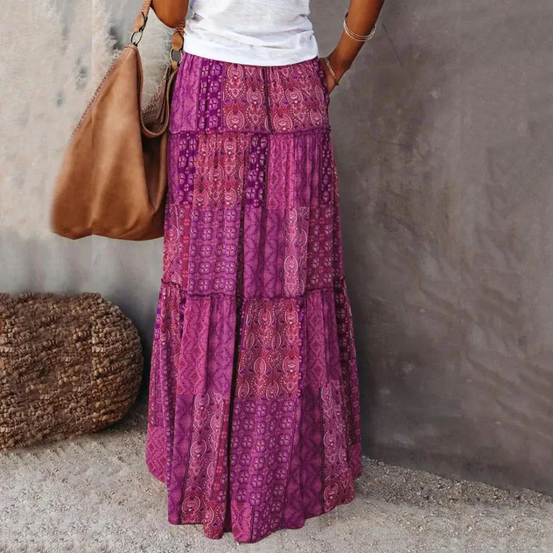 Wenessa - Vintage Boho Print Pleated Skirt